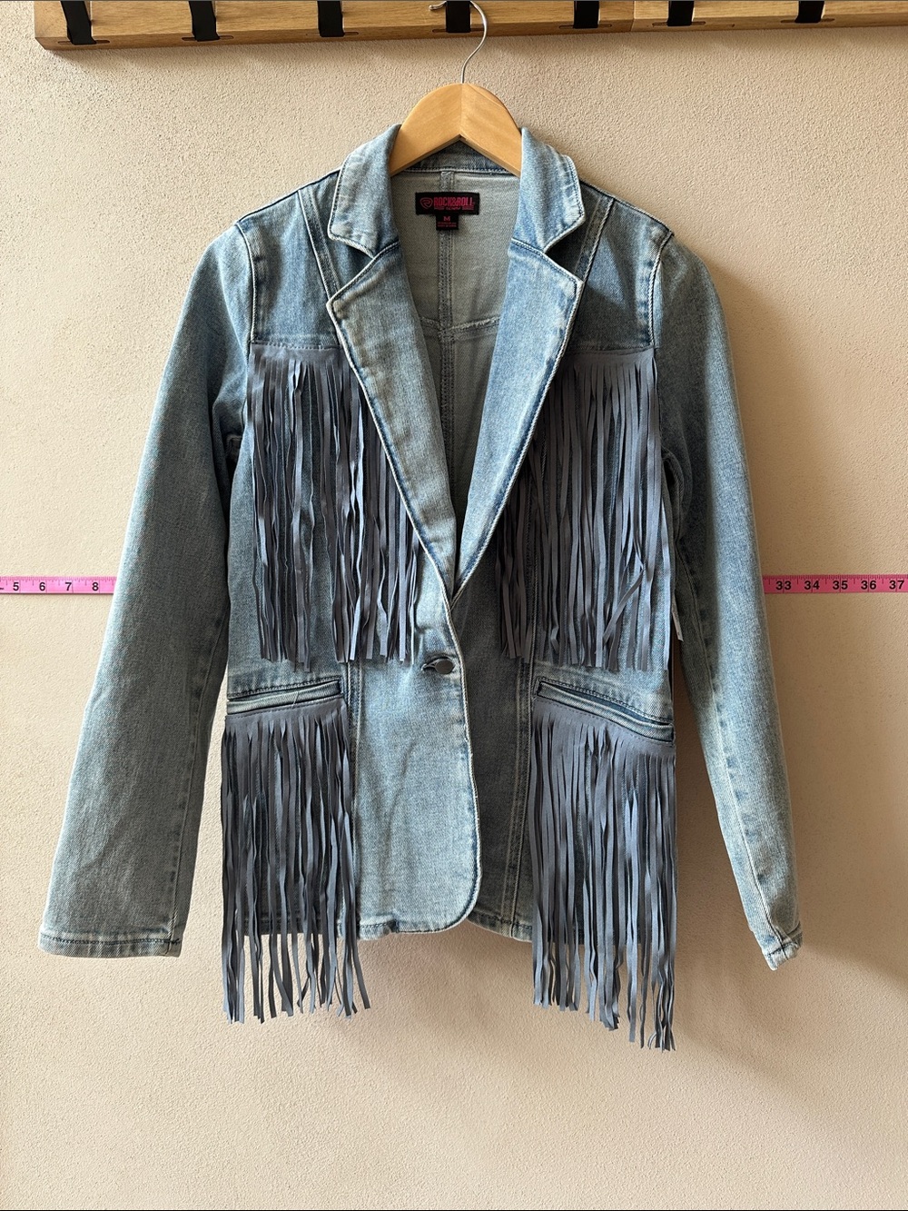 Fringed Light Blue Denim Blazer Jacket - Rock&Roll denim
